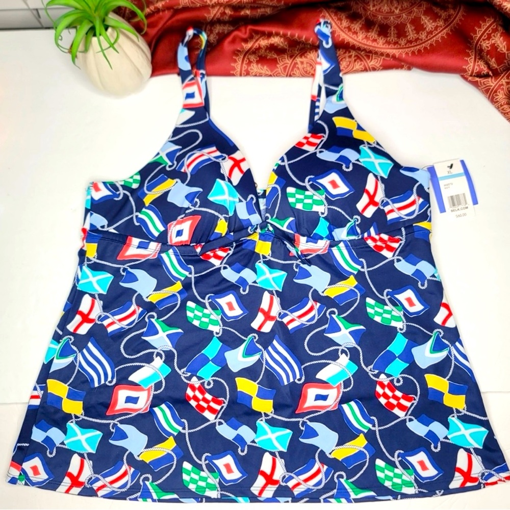 Crown & Ivy Navy Multicolor Nautical Print Tankini Swim Top